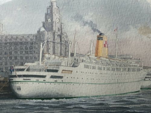 WATERCOLOUR RMS EMPRESS OF ENGLAND BRITAIN SHIP LIVERPOOL MERSEY - ADDITIONAL PHOTO 2