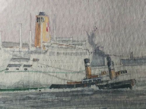 WATERCOLOUR RMS EMPRESS OF ENGLAND BRITAIN SHIP LIVERPOOL MERSEY - ADDITIONAL PHOTO 6