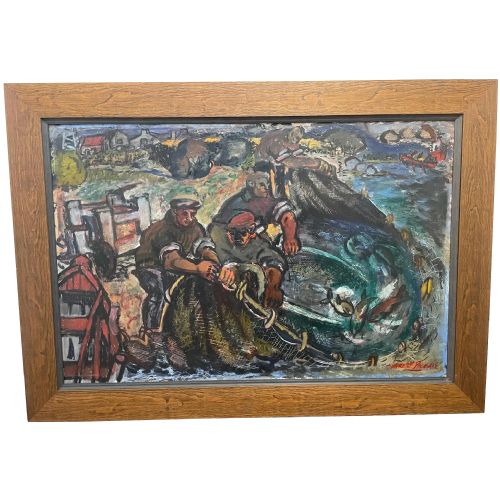 expressionist scottish oil painting hauling the nets archibald peddie - CATEGORY: ANTIQUE ART - DATED 1950
