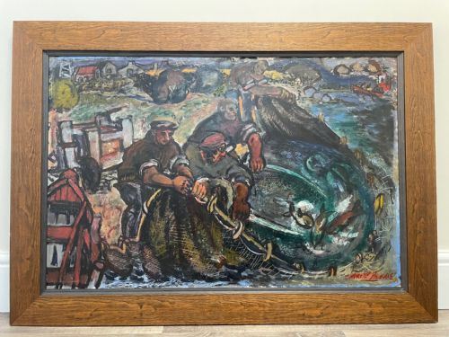EXPRESSIONIST SCOTTISH OIL PAINTING HAULING THE NETS ARCHIBALD PEDDIE - ADDITIONAL PHOTO 3