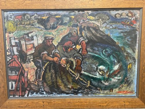 EXPRESSIONIST SCOTTISH OIL PAINTING HAULING THE NETS ARCHIBALD PEDDIE - ADDITIONAL PHOTO 4