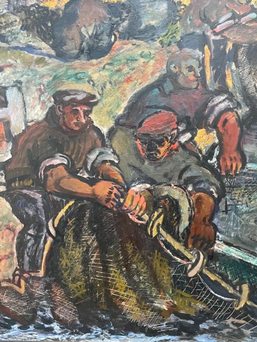 EXPRESSIONIST SCOTTISH OIL PAINTING HAULING THE NETS ARCHIBALD PEDDIE - ADDITIONAL PHOTO 9