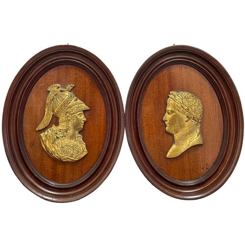 pair 19th century gilded bronze alexander napoleon cameo plaques - CATEGORY: ANTIQUE ART - DATED 19TH CENTURY