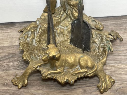 VICTORIAN BRASS SPORTING HUNTING DOG FIRE COMPANION SET - ADDITIONAL PHOTO 1