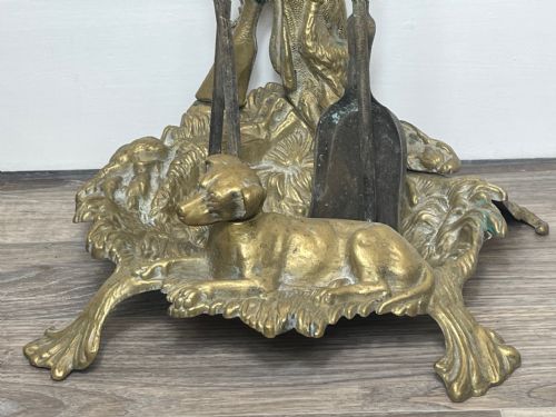 VICTORIAN BRASS SPORTING HUNTING DOG FIRE COMPANION SET - ADDITIONAL PHOTO 2