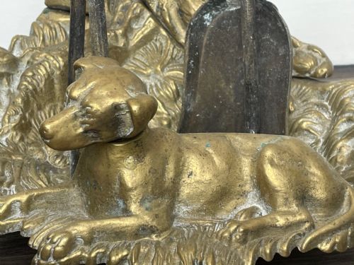 VICTORIAN BRASS SPORTING HUNTING DOG FIRE COMPANION SET - ADDITIONAL PHOTO 3