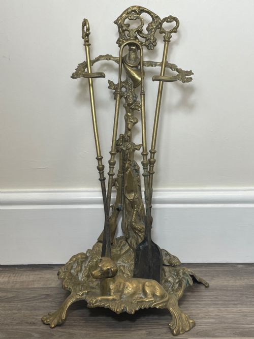 VICTORIAN BRASS SPORTING HUNTING DOG FIRE COMPANION SET - ADDITIONAL PHOTO 6