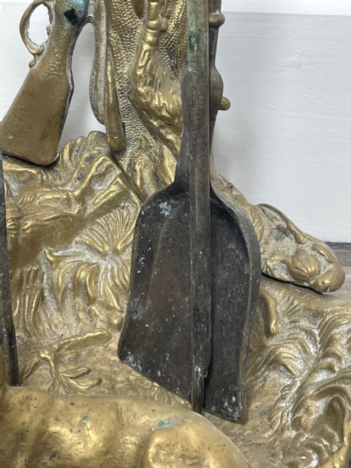 VICTORIAN BRASS SPORTING HUNTING DOG FIRE COMPANION SET - ADDITIONAL PHOTO 9