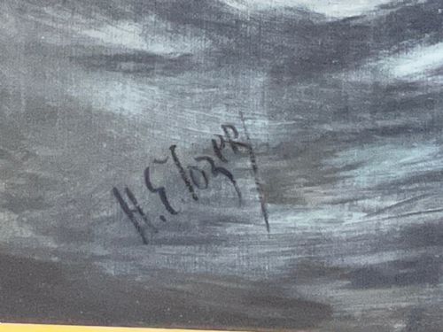 HUGE VICTORIAN SEASCAPE OIL PAINTING SINKING SHIP SIGNALLING RESCUERS BY HENRY E TOZER BORN 1864 - ADDITIONAL PHOTO 7