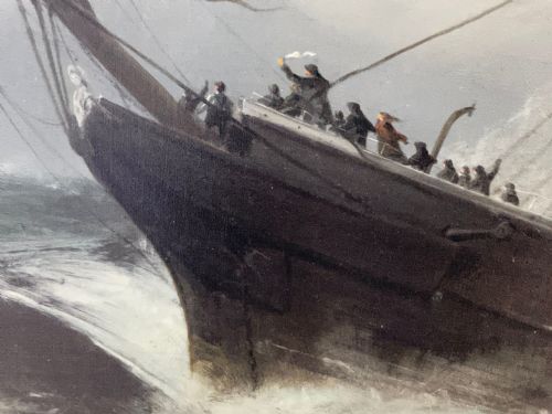 HUGE VICTORIAN SEASCAPE OIL PAINTING SINKING SHIP SIGNALLING RESCUERS BY HENRY E TOZER BORN 1864 - ADDITIONAL PHOTO 10