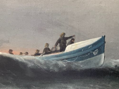 HUGE VICTORIAN SEASCAPE OIL PAINTING SINKING SHIP SIGNALLING RESCUERS BY HENRY E TOZER BORN 1864 - ADDITIONAL PHOTO 12