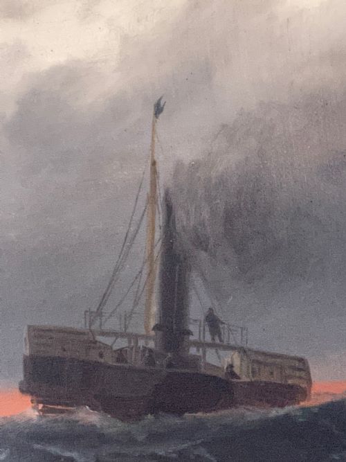 HUGE VICTORIAN SEASCAPE OIL PAINTING SINKING SHIP SIGNALLING RESCUERS BY HENRY E TOZER BORN 1864 - ADDITIONAL PHOTO 13