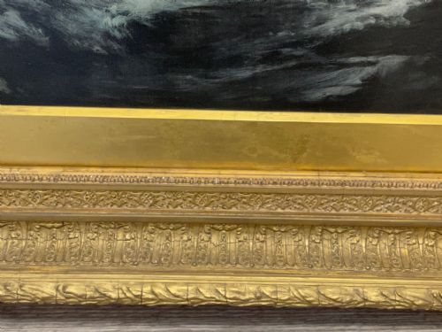 HUGE VICTORIAN SEASCAPE OIL PAINTING SINKING SHIP SIGNALLING RESCUERS BY HENRY E TOZER BORN 1864 - ADDITIONAL PHOTO 15