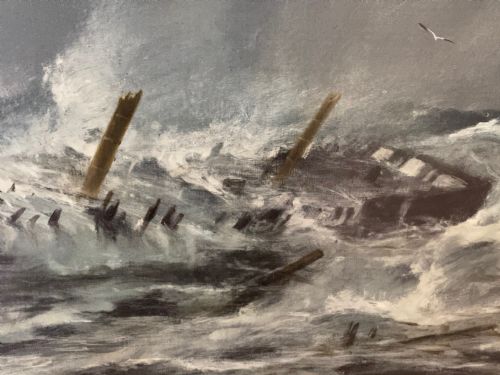 HUGE VICTORIAN SEASCAPE OIL PAINTING SINKING SHIP SIGNALLING RESCUERS BY HENRY E TOZER BORN 1864 - ADDITIONAL PHOTO 18