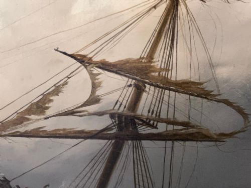 HUGE VICTORIAN SEASCAPE OIL PAINTING SINKING SHIP SIGNALLING RESCUERS BY HENRY E TOZER BORN 1864 - ADDITIONAL PHOTO 22
