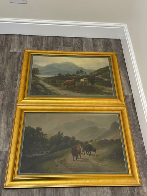PAIR VICTORIAN OIL PAINTINGS SCOTTISH HIGHLANDS CATTLE BY A MACULLOUGH - ADDITIONAL PHOTO 5