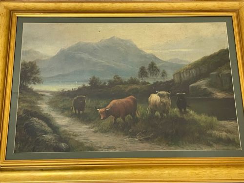 PAIR VICTORIAN OIL PAINTINGS SCOTTISH HIGHLANDS CATTLE BY A MACULLOUGH - ADDITIONAL PHOTO 12