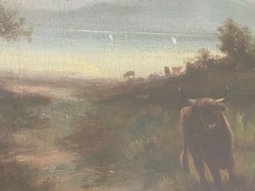 PAIR VICTORIAN OIL PAINTINGS SCOTTISH HIGHLANDS CATTLE BY A MACULLOUGH - ADDITIONAL PHOTO 23