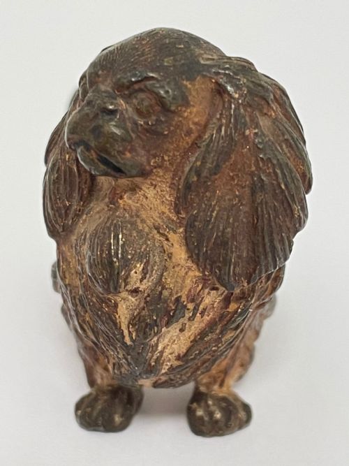 ANTIQUE AUSTRIAN COLD PAINTED BRONZE PEKINGESE DOG SCULPTURE - ADDITIONAL PHOTO 8