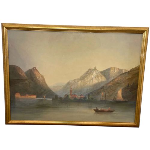 antique continental watercolour sailing ships lake bled julian alps slovenia - CATEGORY: ANTIQUE ART - DATED 1900