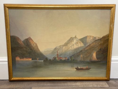 ANTIQUE CONTINENTAL WATERCOLOUR SAILING SHIPS LAKE BLED JULIAN ALPS SLOVENIA - ADDITIONAL PHOTO 7