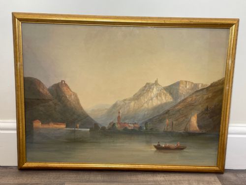 ANTIQUE CONTINENTAL WATERCOLOUR SAILING SHIPS LAKE BLED JULIAN ALPS SLOVENIA - ADDITIONAL PHOTO 8