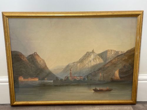 ANTIQUE CONTINENTAL WATERCOLOUR SAILING SHIPS LAKE BLED JULIAN ALPS SLOVENIA - ADDITIONAL PHOTO 9