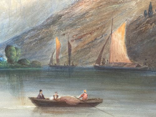 ANTIQUE CONTINENTAL WATERCOLOUR SAILING SHIPS LAKE BLED JULIAN ALPS SLOVENIA - ADDITIONAL PHOTO 25
