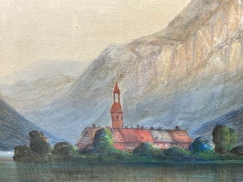 ANTIQUE CONTINENTAL WATERCOLOUR SAILING SHIPS LAKE BLED JULIAN ALPS SLOVENIA - ADDITIONAL PHOTO 28
