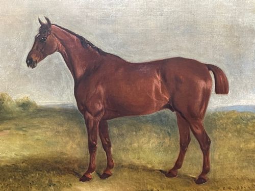 19TH CENTURY OIL PAINTING BAY HUNTER HORSE BY CLAUDE LORRAINE FERNELEY - ADDITIONAL PHOTO 2