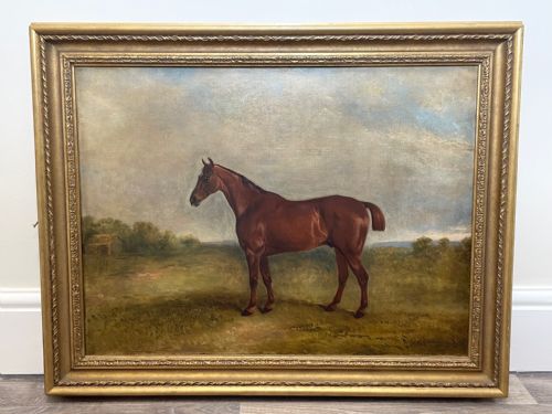19TH CENTURY OIL PAINTING BAY HUNTER HORSE BY CLAUDE LORRAINE FERNELEY - ADDITIONAL PHOTO 3