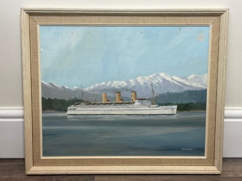OIL PAINTING RMS EMPRESS OF JAPAN LINER SHIP BY JOHN ROWAN DOMINY - ADDITIONAL PHOTO 1