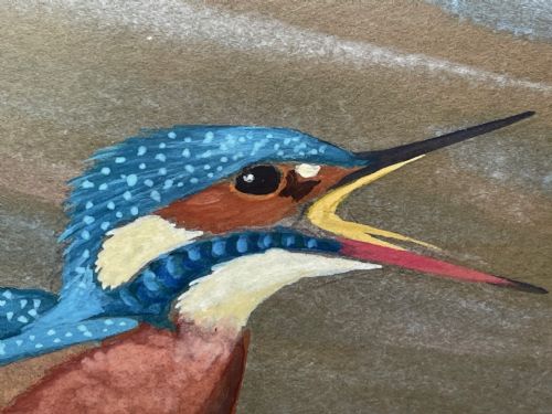 WATERCOLOUR KINGFISHERS MOTHER FEEDING YOUNG BIRDS BY RALSTON GUDGEON - ADDITIONAL PHOTO 12