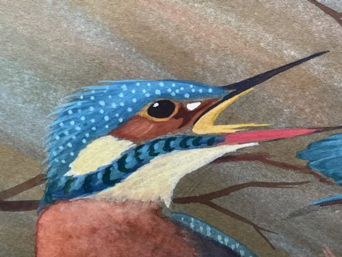 WATERCOLOUR KINGFISHERS MOTHER FEEDING YOUNG BIRDS BY RALSTON GUDGEON - ADDITIONAL PHOTO 19