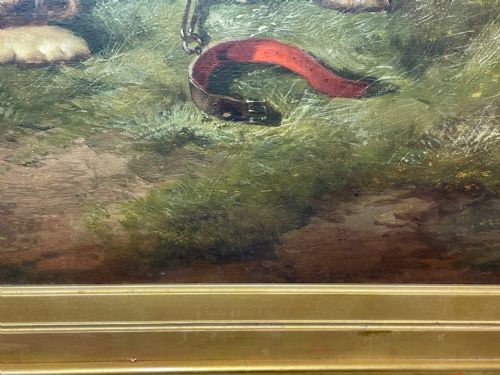 19TH CENTURY OIL PAINTING GUN DOGS GUARDING THE DAYS SHOOT JOHN MORRIS - ADDITIONAL PHOTO 4