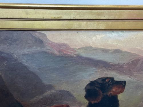 19TH CENTURY OIL PAINTING GUN DOGS GUARDING THE DAYS SHOOT JOHN MORRIS - ADDITIONAL PHOTO 5