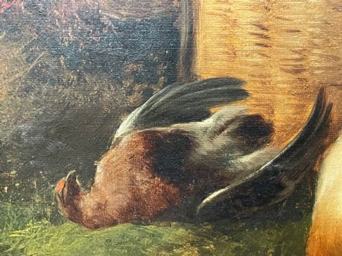 19TH CENTURY OIL PAINTING GUN DOGS GUARDING THE DAYS SHOOT JOHN MORRIS - ADDITIONAL PHOTO 14