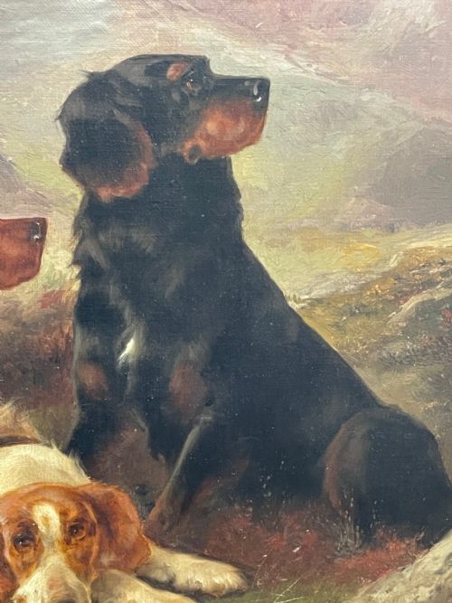 19TH CENTURY OIL PAINTING GUN DOGS GUARDING THE DAYS SHOOT JOHN MORRIS - ADDITIONAL PHOTO 17