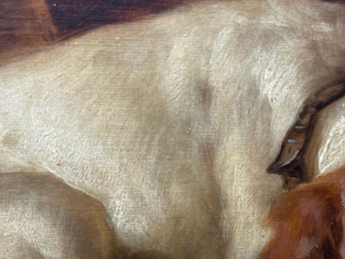19TH CENTURY OIL PAINTING GUN DOGS GUARDING THE DAYS SHOOT JOHN MORRIS - ADDITIONAL PHOTO 29
