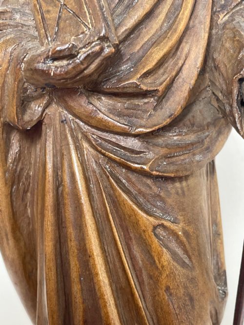 SMALL RELIGIOUS 19TH CENTURY CARVED FRUITWOOD ST PAUL SCULPTURE - ADDITIONAL PHOTO 2