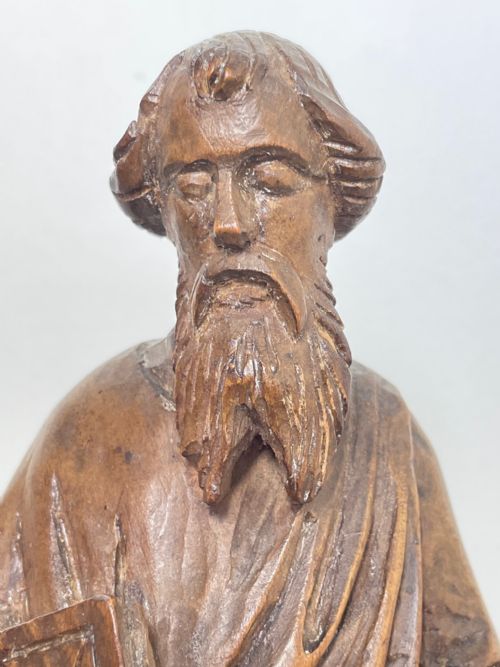 SMALL RELIGIOUS 19TH CENTURY CARVED FRUITWOOD ST PAUL SCULPTURE - ADDITIONAL PHOTO 3