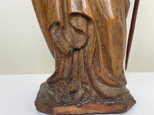 SMALL RELIGIOUS 19TH CENTURY CARVED FRUITWOOD ST PAUL SCULPTURE - ADDITIONAL PHOTO 5