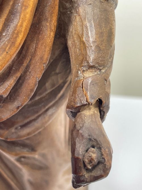 SMALL RELIGIOUS 19TH CENTURY CARVED FRUITWOOD ST PAUL SCULPTURE - ADDITIONAL PHOTO 8