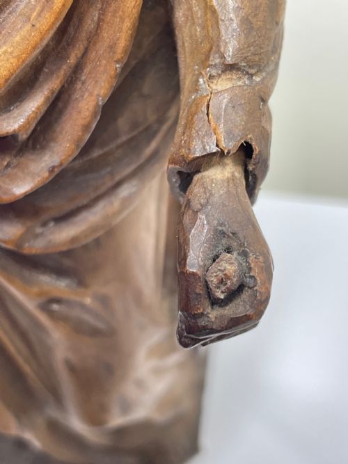 SMALL RELIGIOUS 19TH CENTURY CARVED FRUITWOOD ST PAUL SCULPTURE - ADDITIONAL PHOTO 9
