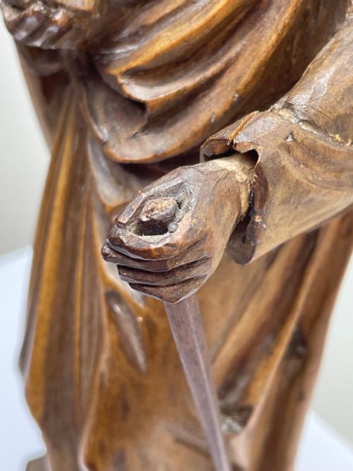 SMALL RELIGIOUS 19TH CENTURY CARVED FRUITWOOD ST PAUL SCULPTURE - ADDITIONAL PHOTO 10