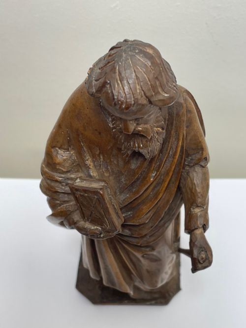 SMALL RELIGIOUS 19TH CENTURY CARVED FRUITWOOD ST PAUL SCULPTURE - ADDITIONAL PHOTO 11