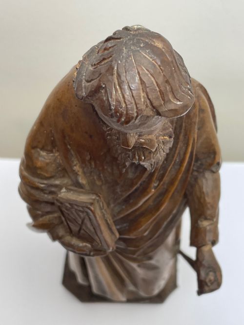 SMALL RELIGIOUS 19TH CENTURY CARVED FRUITWOOD ST PAUL SCULPTURE - ADDITIONAL PHOTO 12