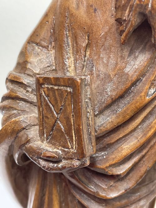 SMALL RELIGIOUS 19TH CENTURY CARVED FRUITWOOD ST PAUL SCULPTURE - ADDITIONAL PHOTO 14