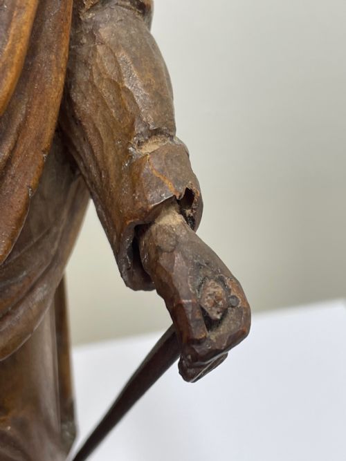 SMALL RELIGIOUS 19TH CENTURY CARVED FRUITWOOD ST PAUL SCULPTURE - ADDITIONAL PHOTO 15