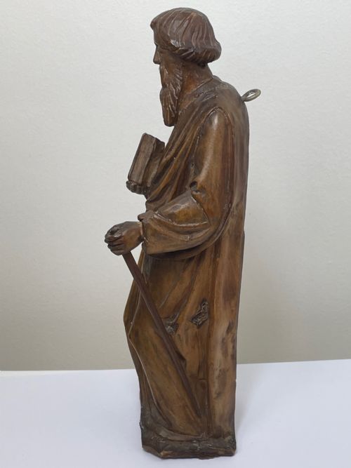 SMALL RELIGIOUS 19TH CENTURY CARVED FRUITWOOD ST PAUL SCULPTURE - ADDITIONAL PHOTO 18
